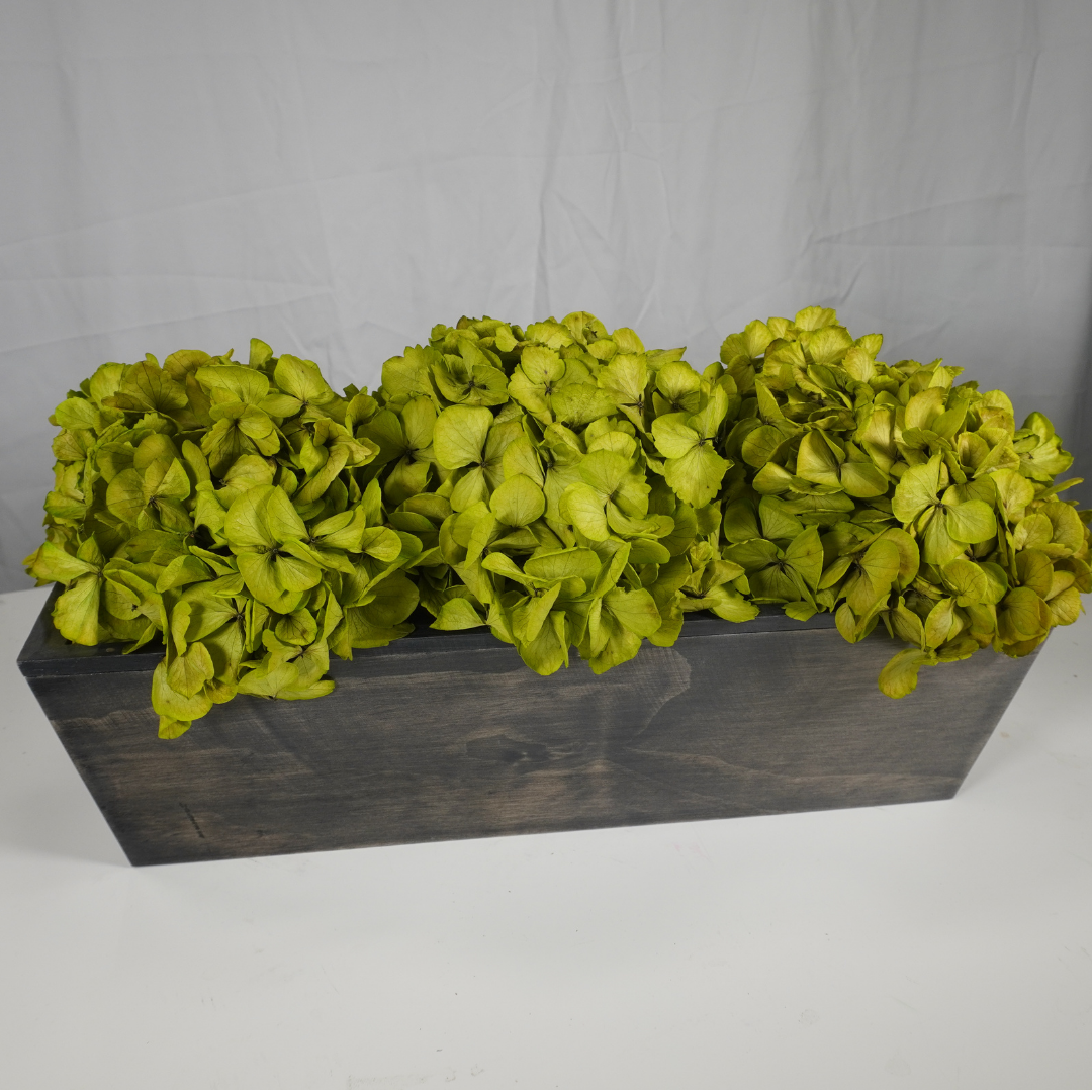 Handcrafted Wood Table Piece with Three Hydrangeas